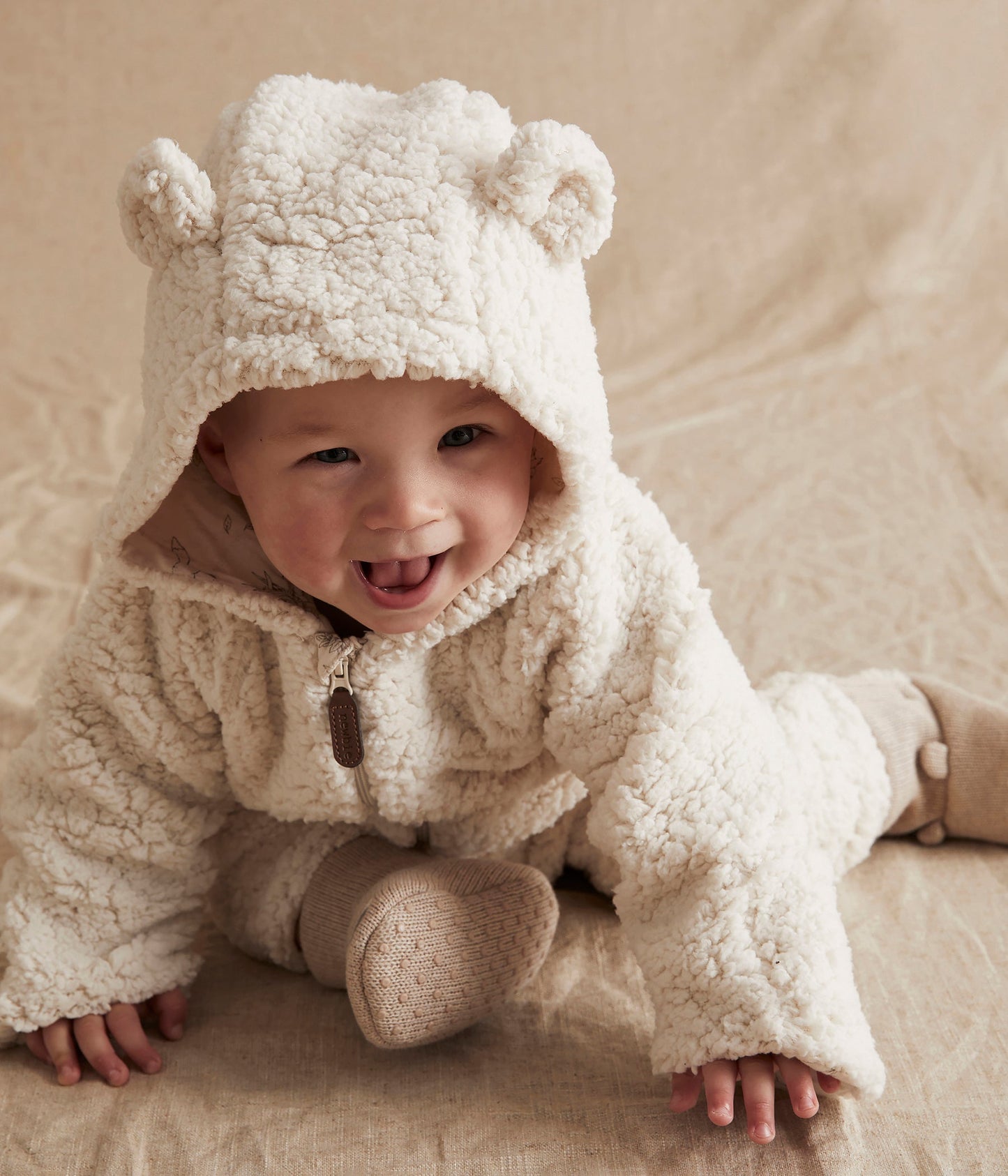 Baby white teddy coverall