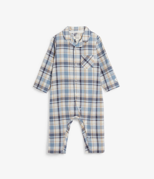 Baby blue checked sleepsuit