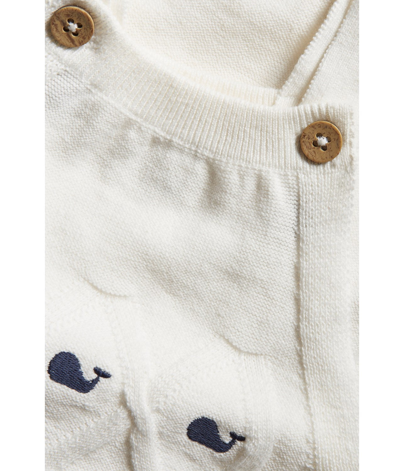 Baby white knitted whale dungaree shorts