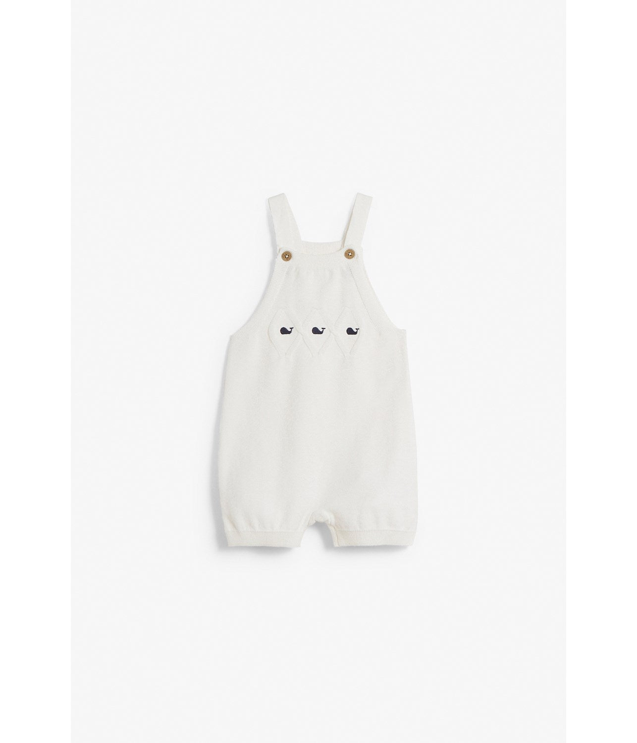 Baby white knitted whale dungaree shorts