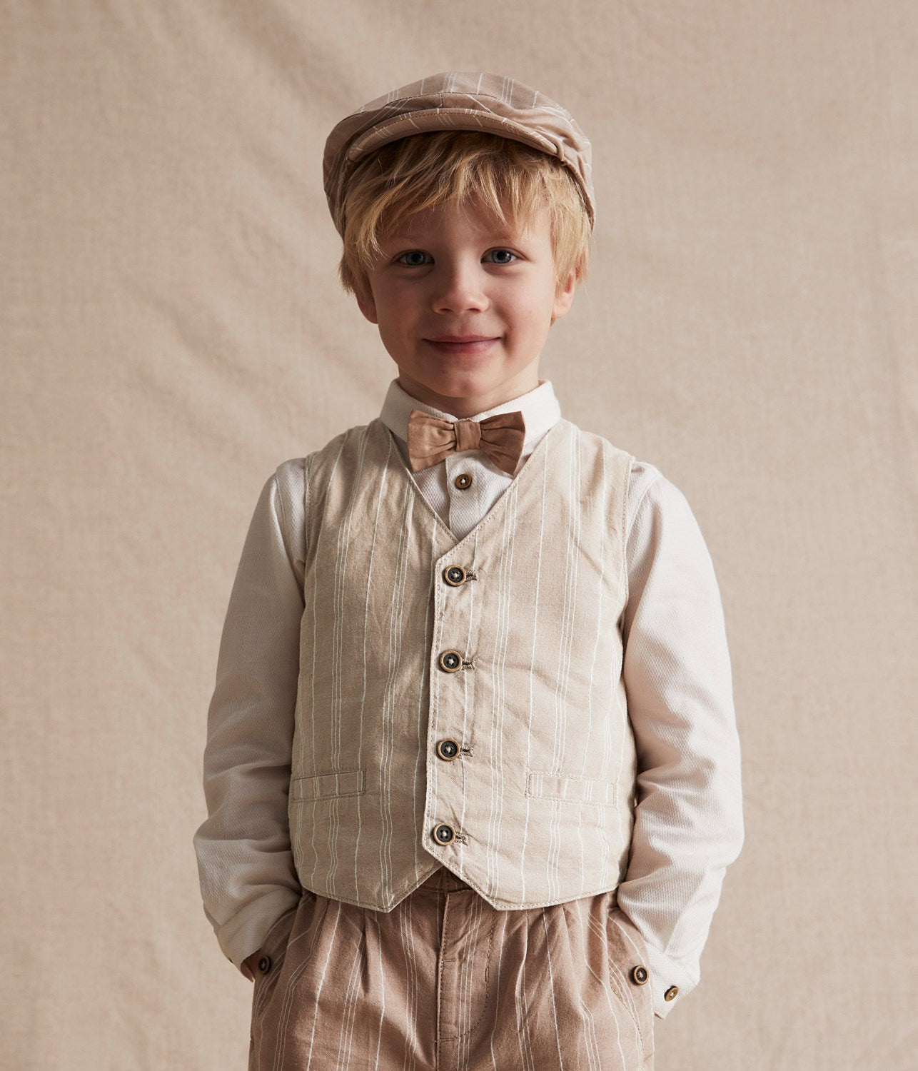 Kids beige striped suit vest