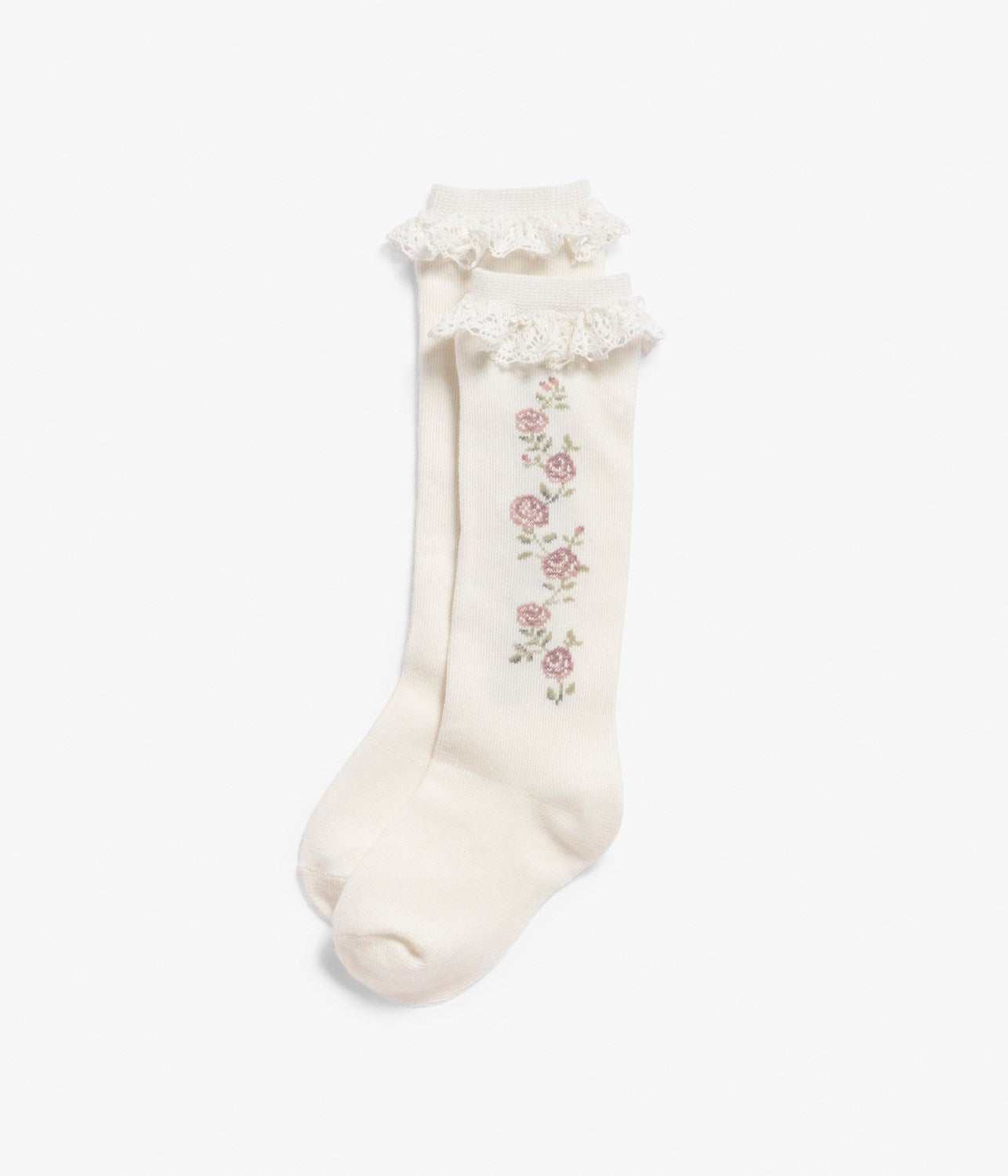 Kids white knee-high flower vine socks