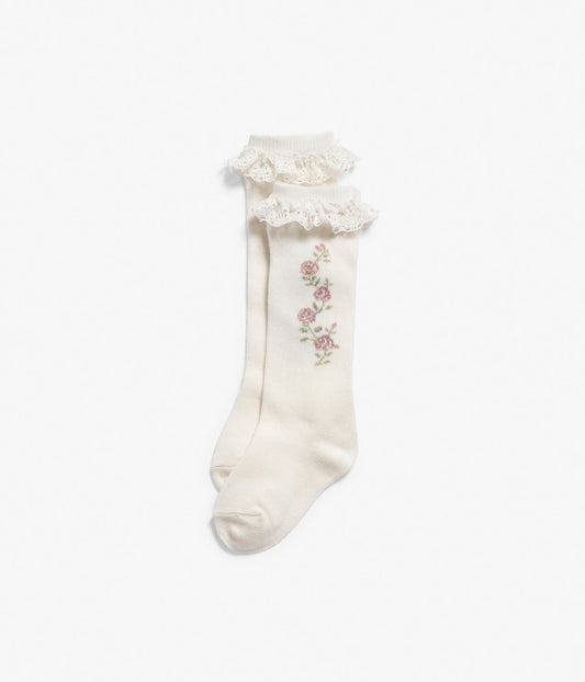 Baby white knee-high flower vine socks