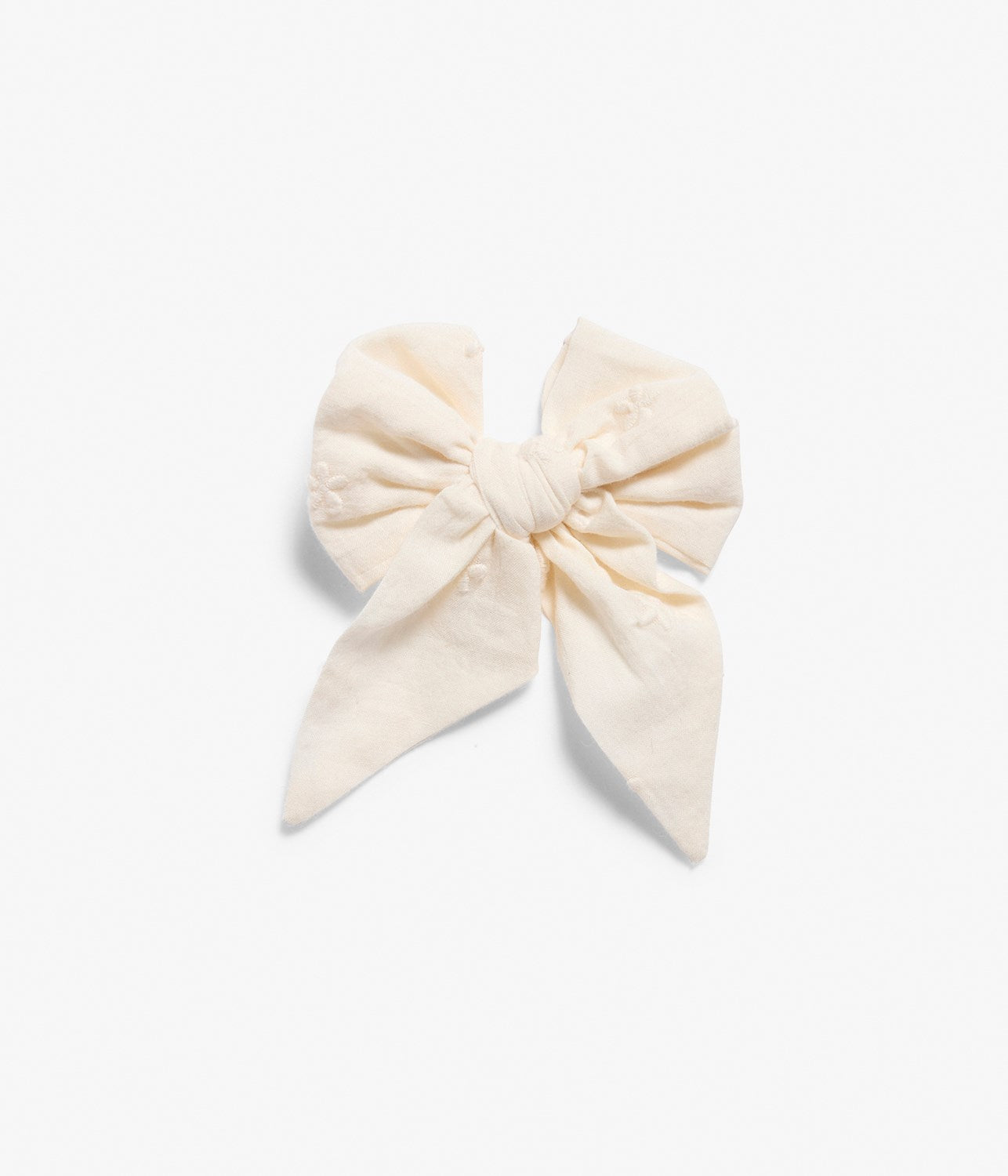 Kids white embroidered hair clip bow