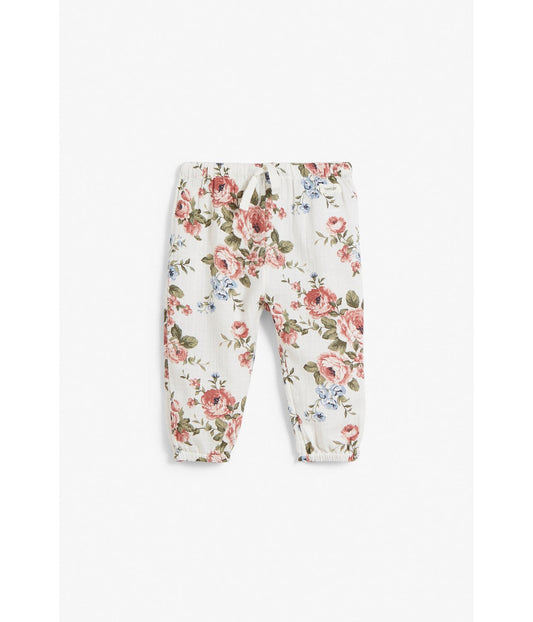 Baby white rose patterned cotton pants