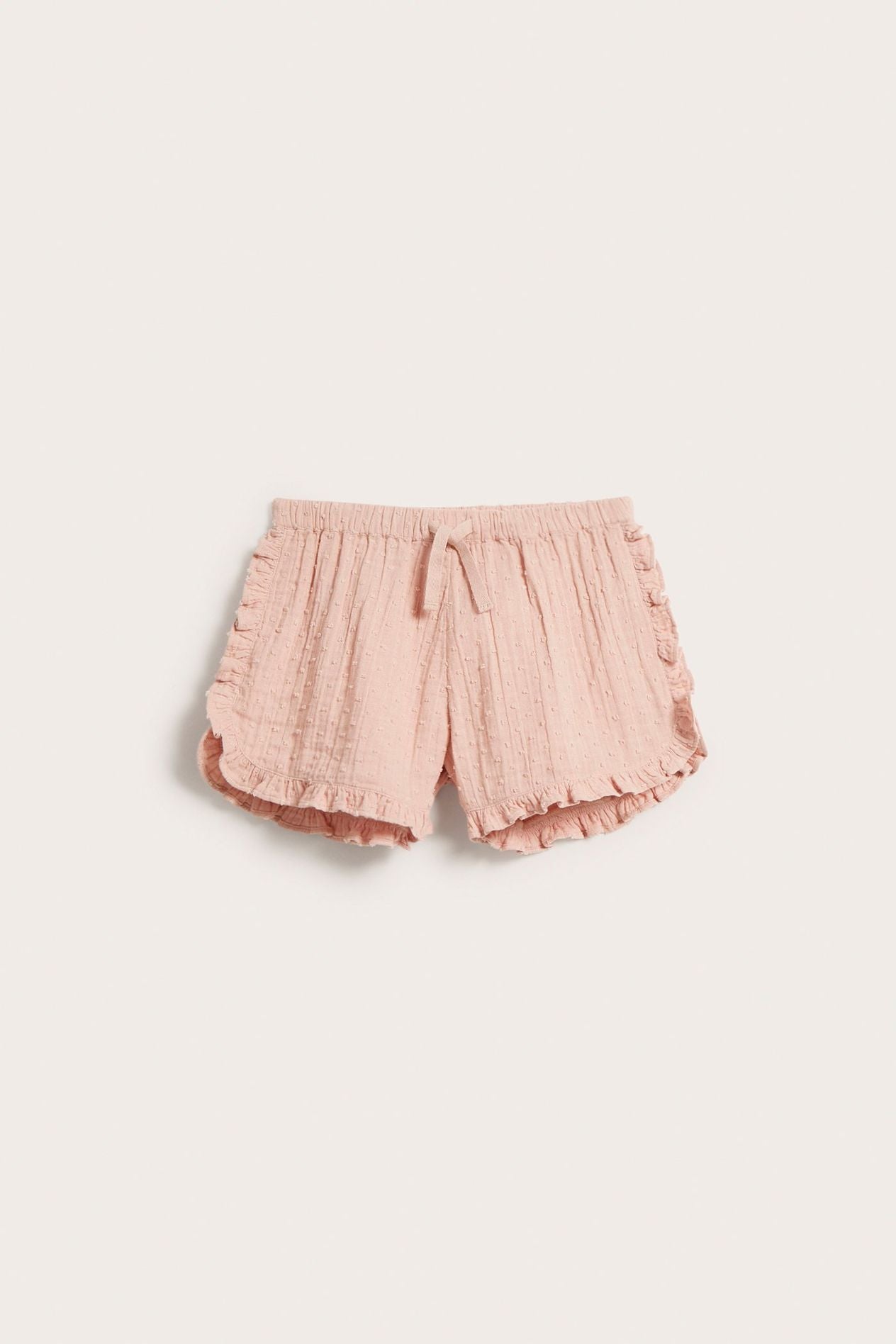 Kids pink dobby dot cotton crepe shorts