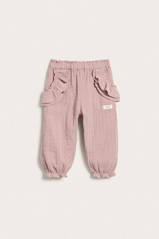 Baby pink crepe dobby dot pants