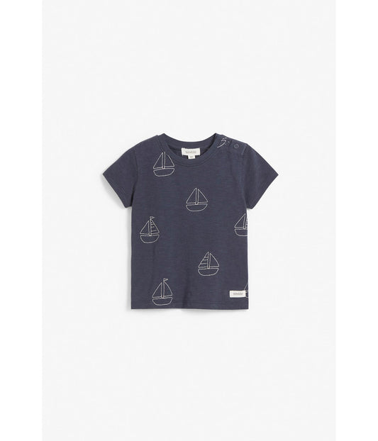 Baby navy sailboat embroidery t-shirt