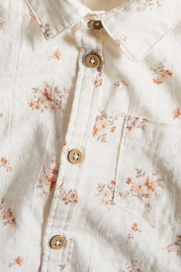 Baby white floral woven short-sleeved shirt