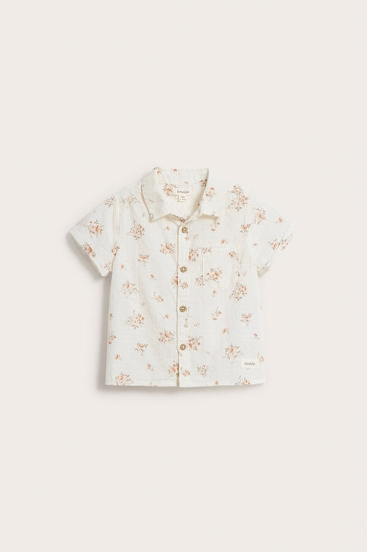 Baby white floral woven short-sleeved shirt