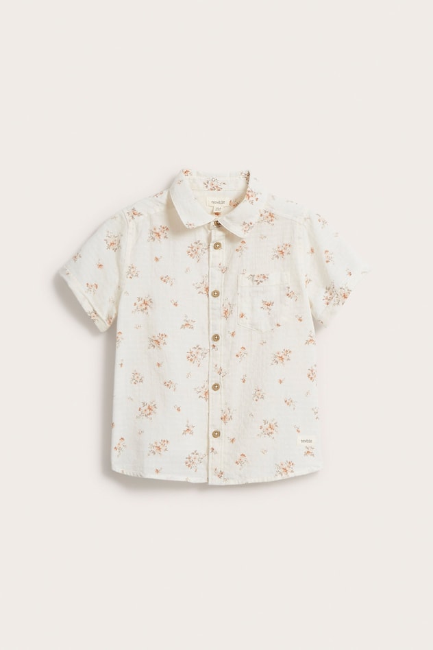 Kids white floral woven short-sleeved shirt