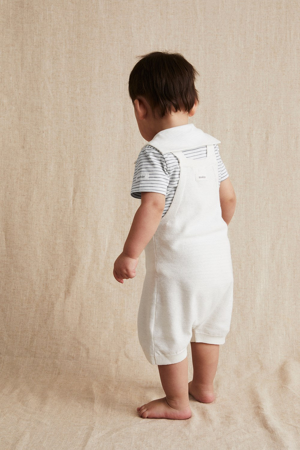 Baby white knitted whale dungaree shorts