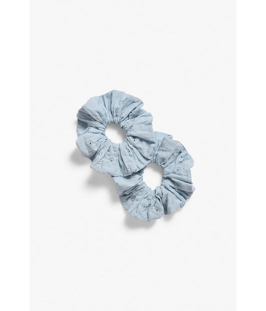 Kids light blue broderie anglaise scrunchies 2pk