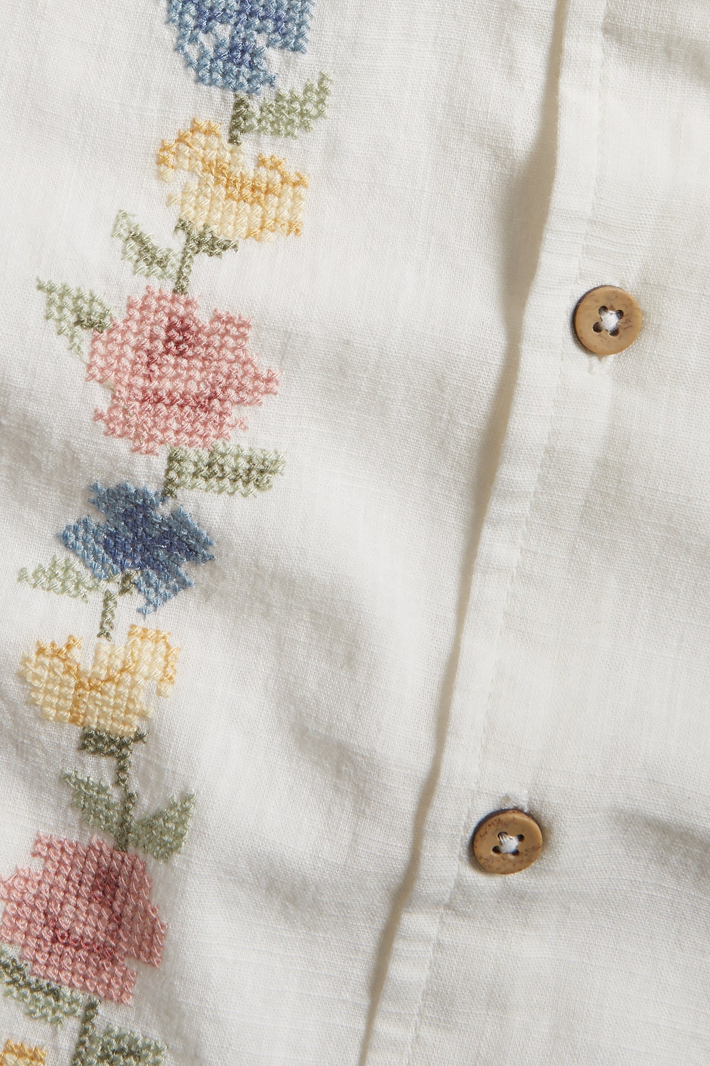 Kids white cross-stitch floral embroidery short-sleeved shirt