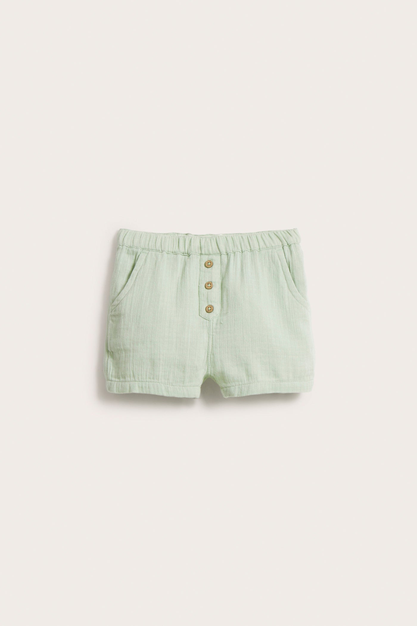 Baby green cotton muslin shorts