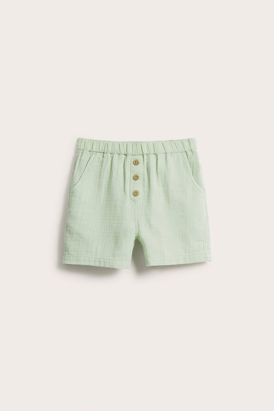 Kids green cotton muslin shorts