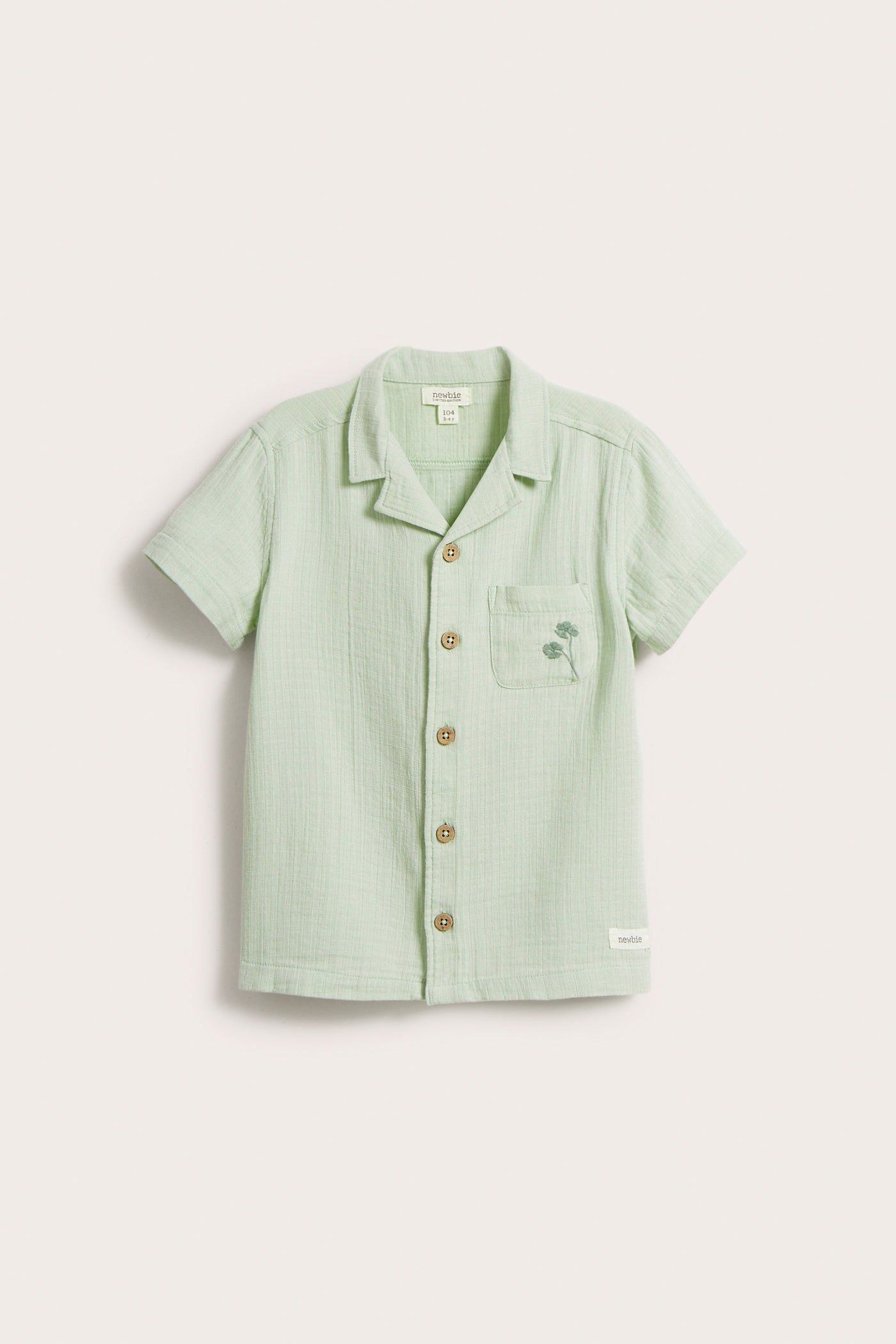 Kids green muslin short-sleeved shirt