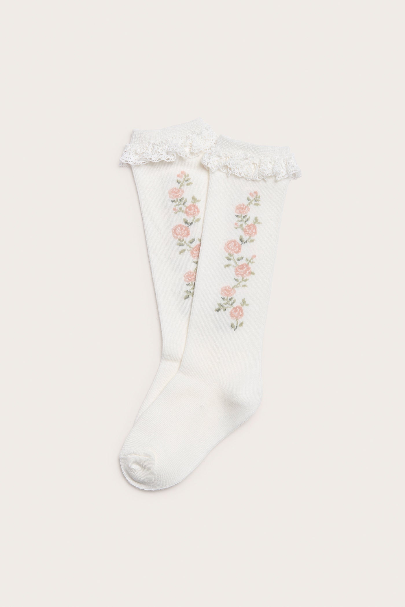 Kids white rose wine lace knee highs