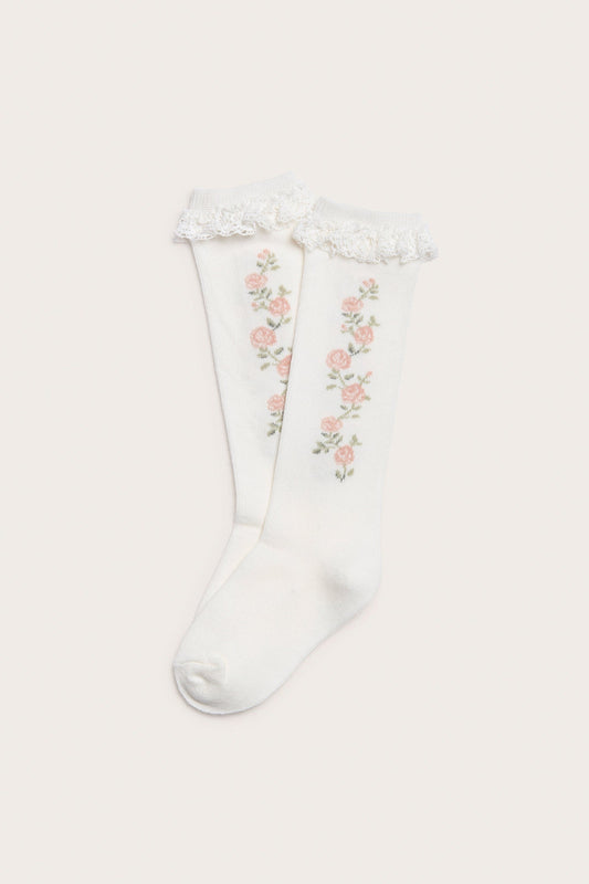 Kids white rose wine lace knee highs