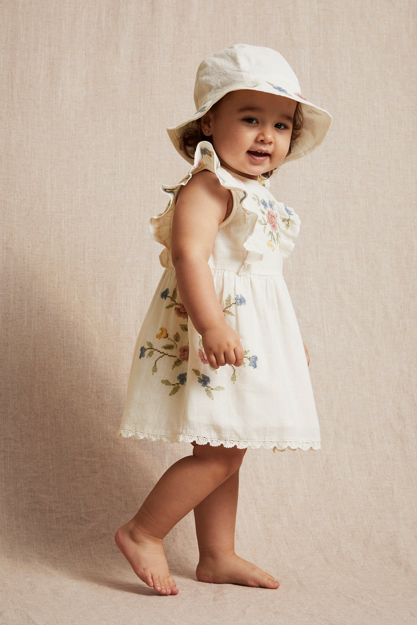 Baby white cross-stitch floral embroidery dress