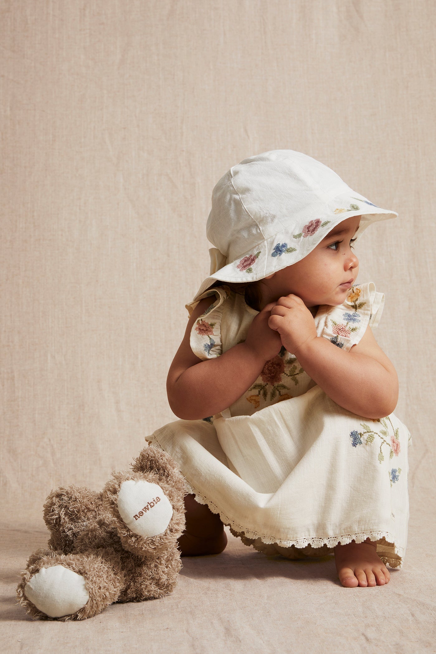 Baby white cross-stitch floral embroidery dress