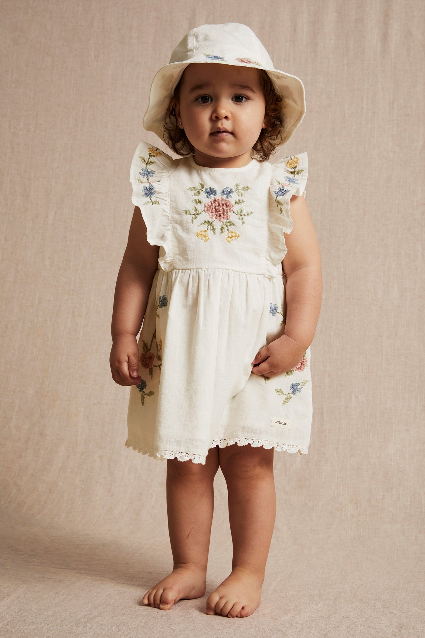 Baby white cross-stitch floral embroidery dress