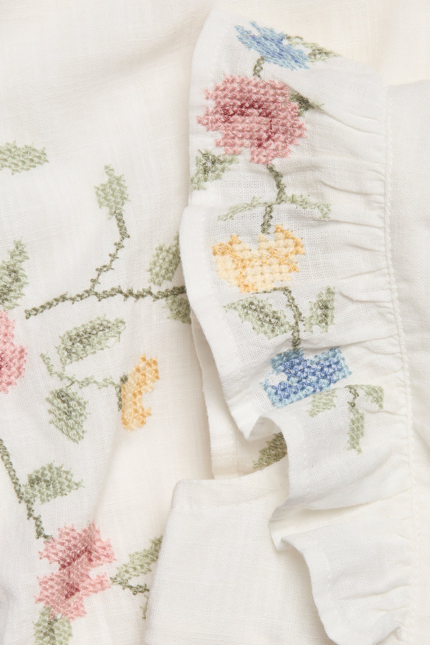 Baby white cross-stitch floral embroidery dress