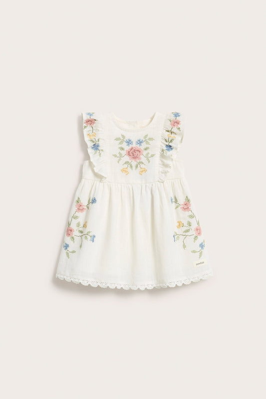 Baby white cross-stitch floral embroidery dress