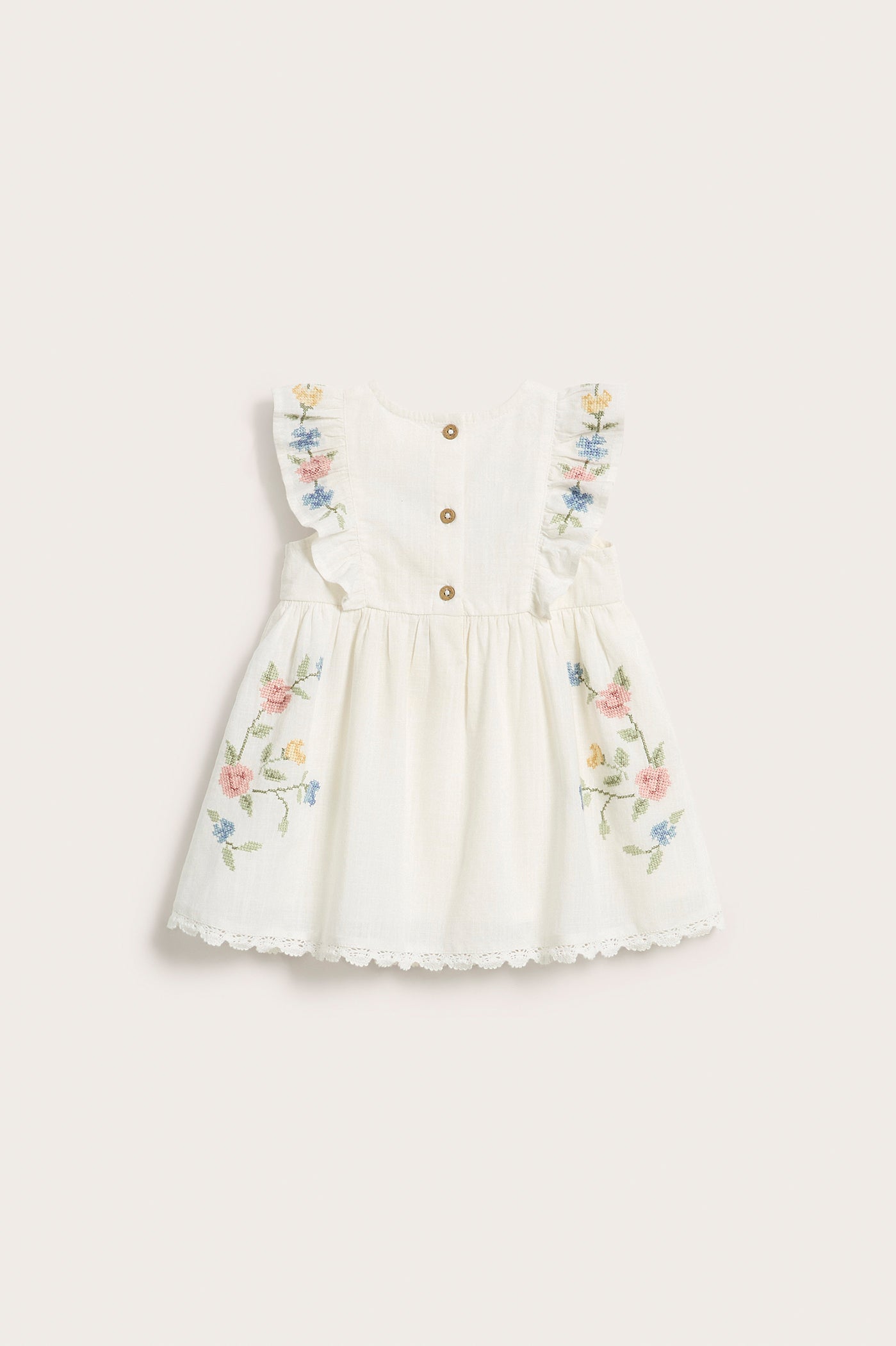 Baby white cross-stitch floral embroidery dress