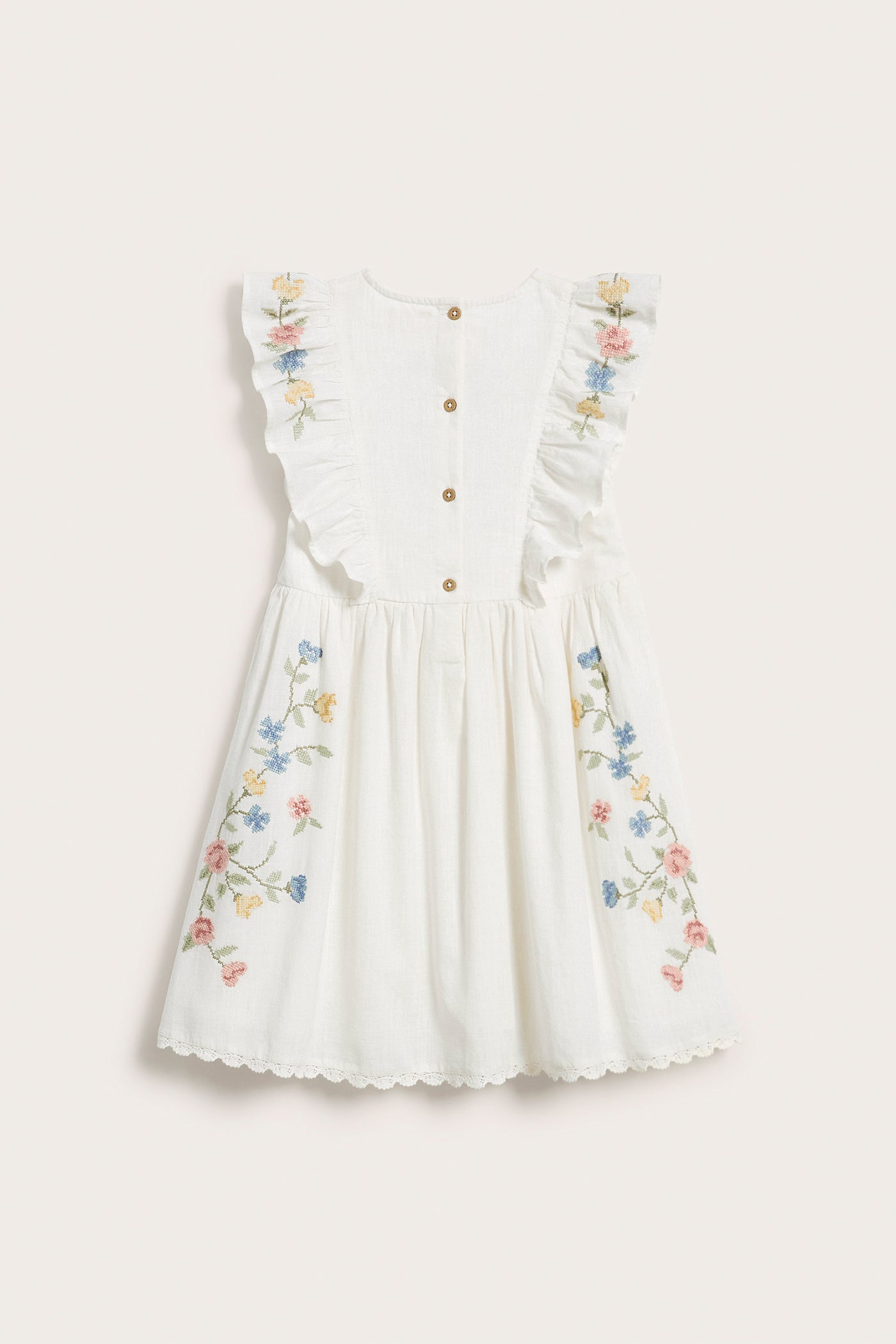 Kids white cross-stitch floral embroidery dress