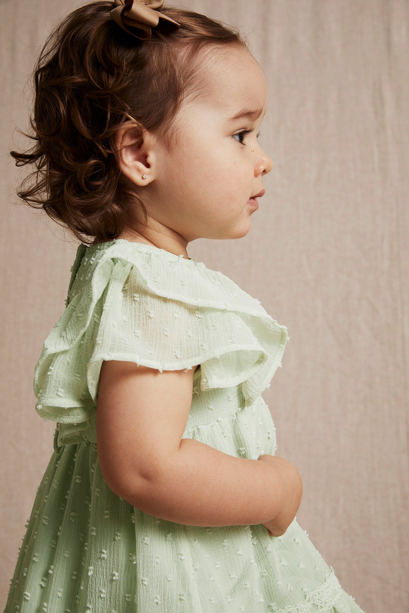 Baby green dobby dot chiffon dress