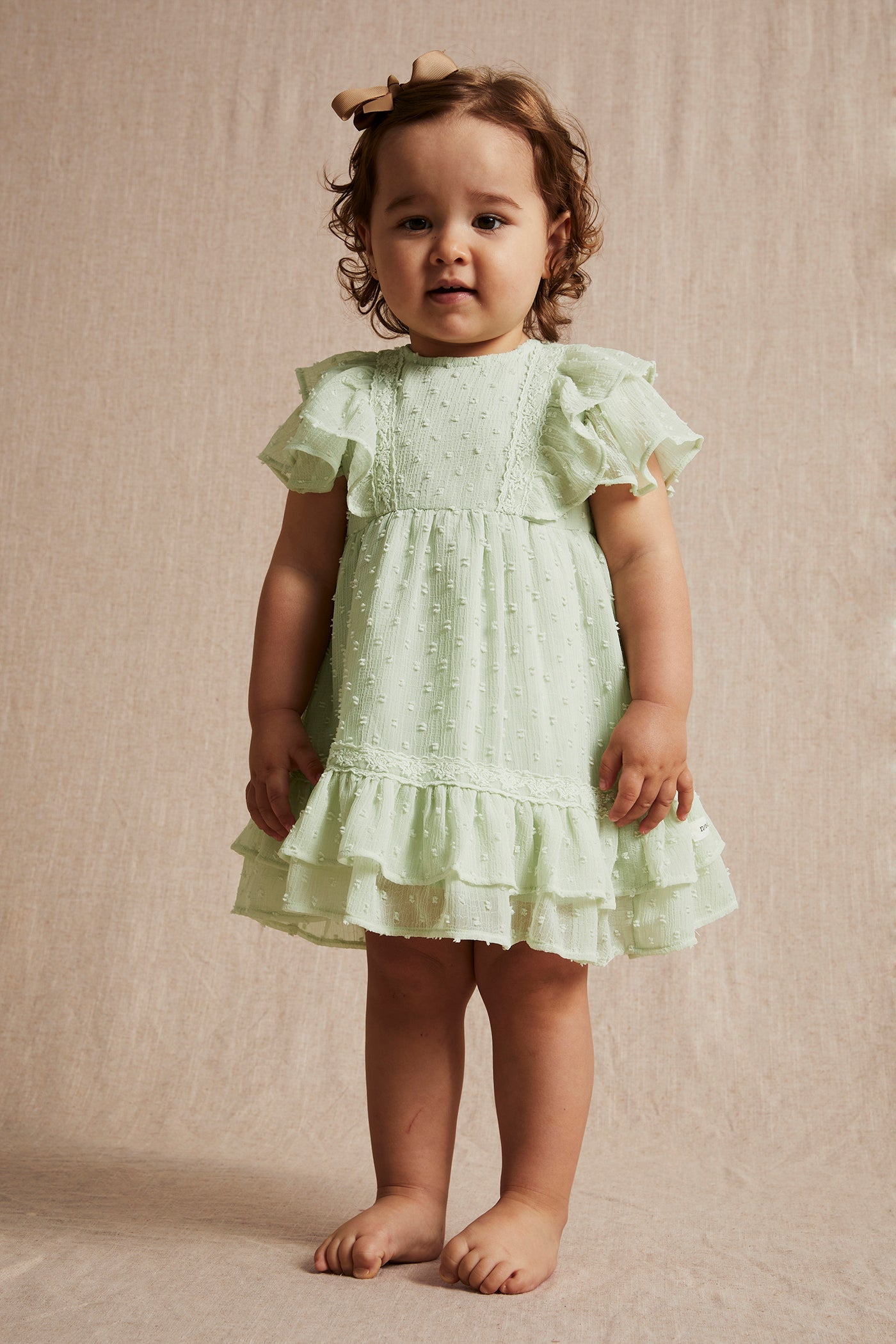 Baby green dobby dot chiffon dress