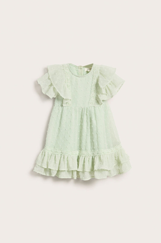 Baby green dobby dot chiffon dress