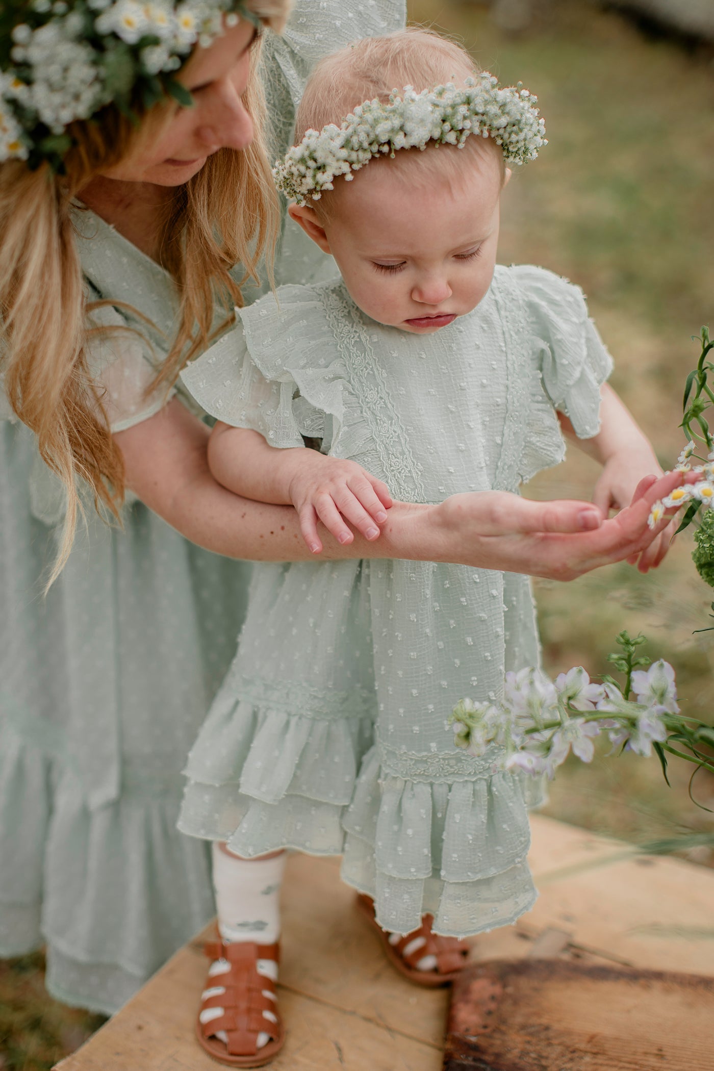 Baby green dobby dot chiffon dress