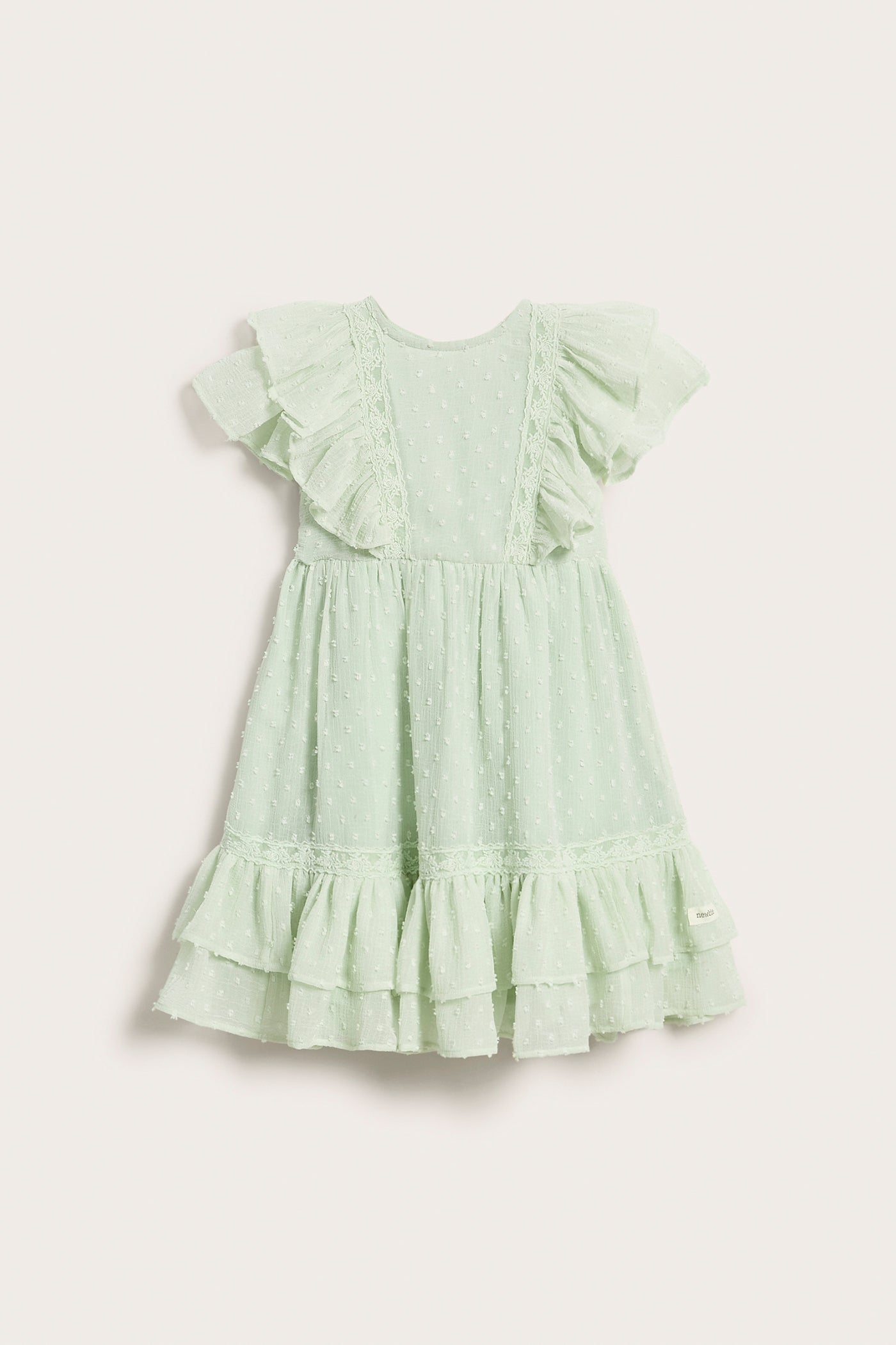 Kids green dobby dot chiffon dress