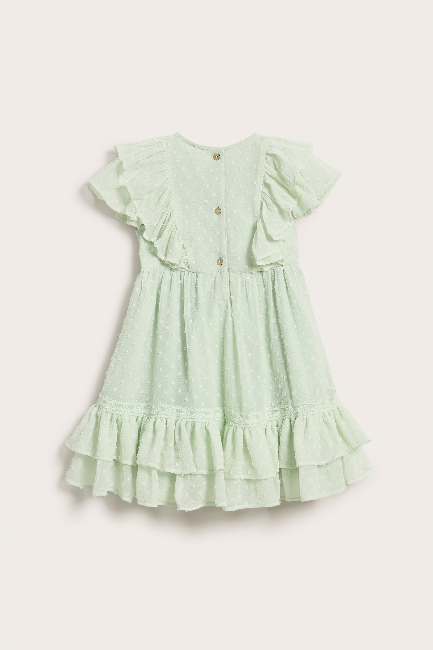 Kids green dobby dot chiffon dress