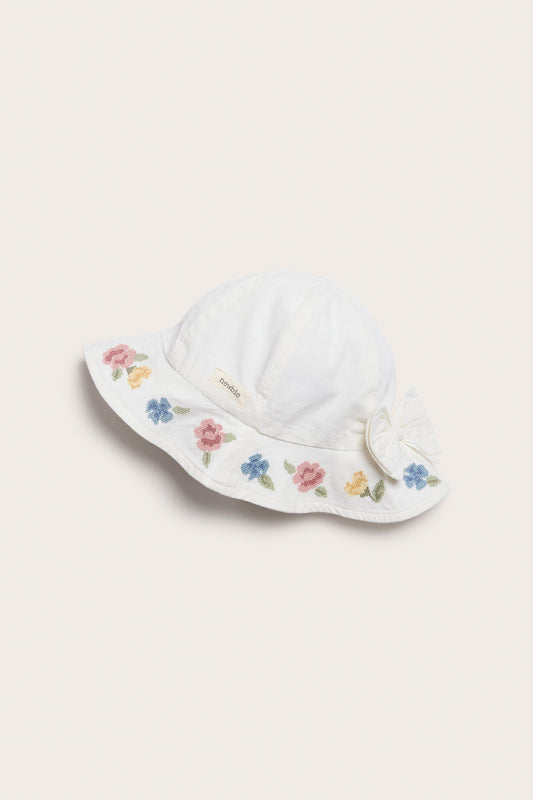 Baby & kids white cross-stitch floral embroidery sun hat