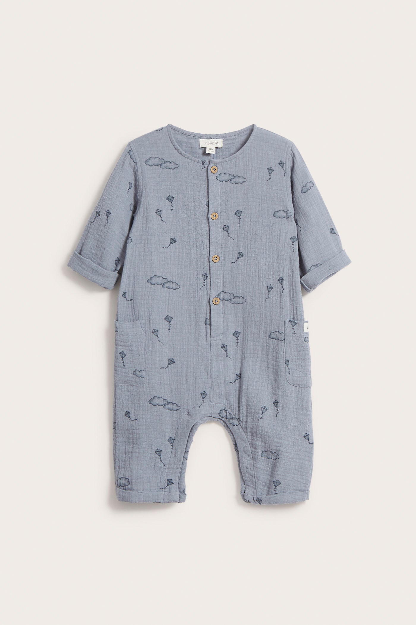 Baby blue cotton muslin kite jumpsuit