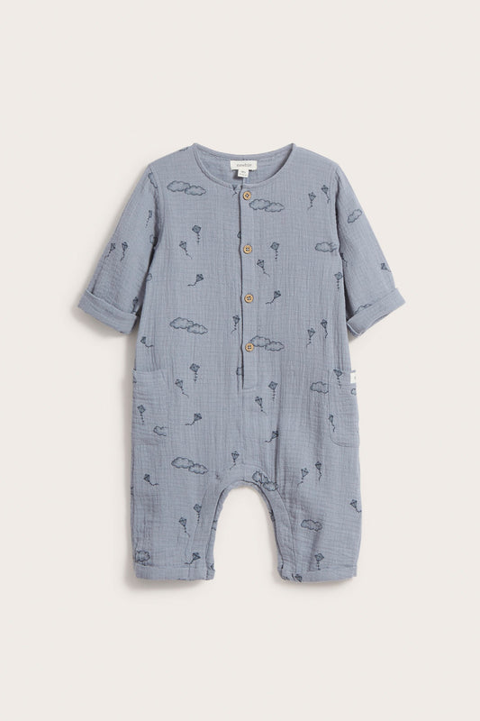 Baby blue cotton muslin kite jumpsuit