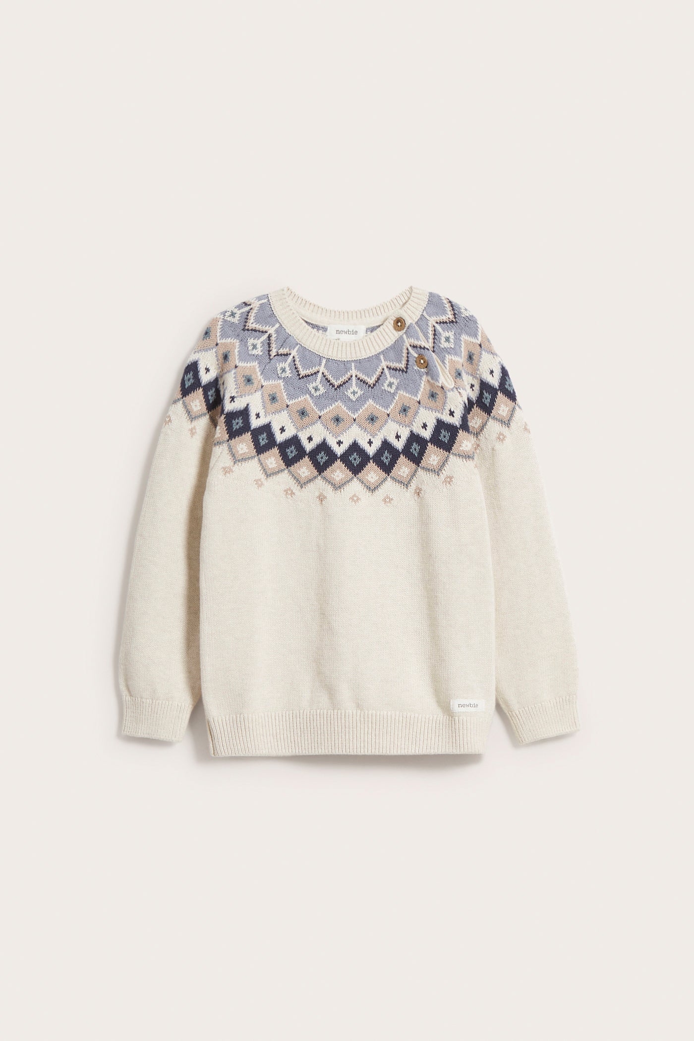 Kids beige/blue jacquard-knit sweater