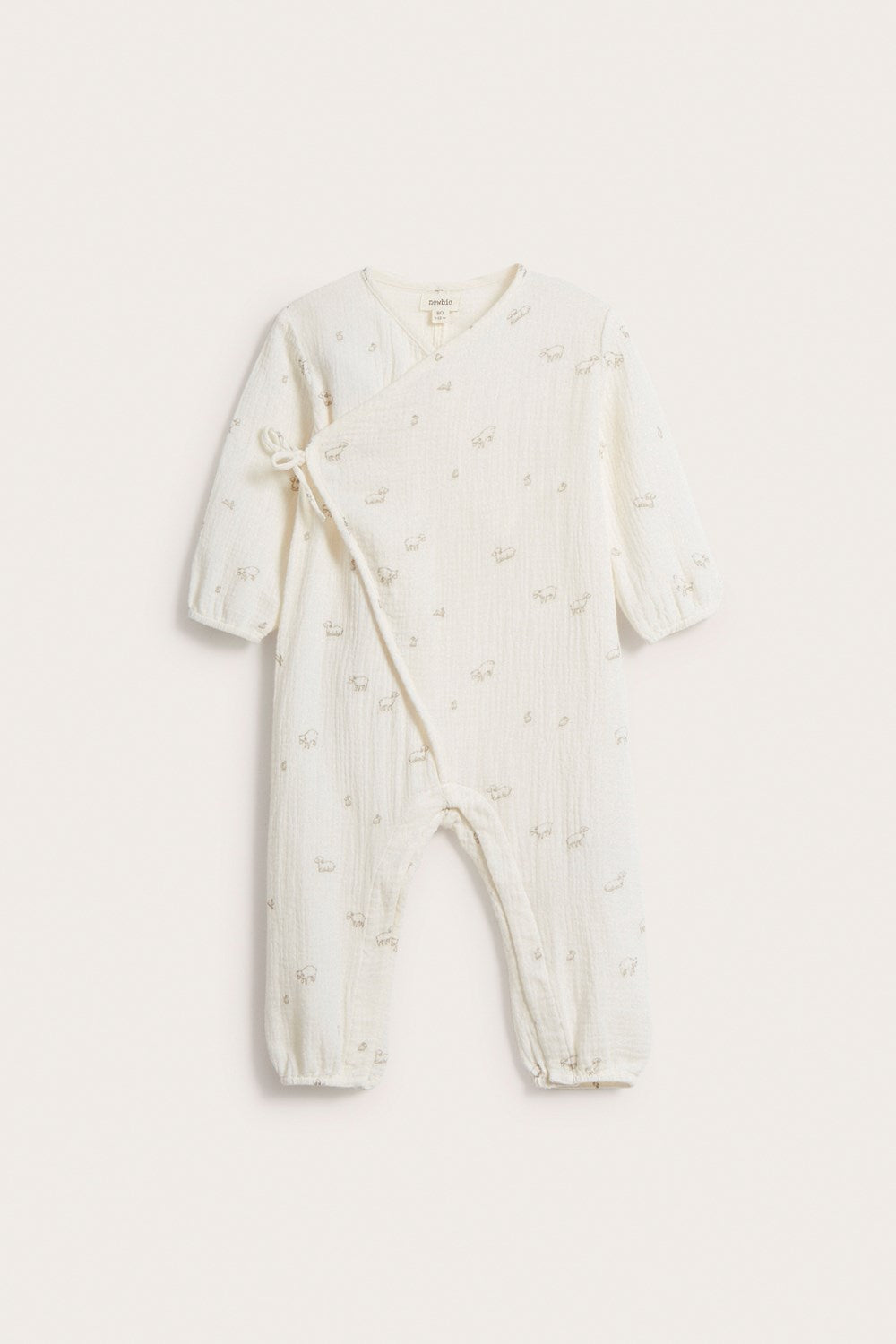 Baby white lamb printed wrap-style jumpsuit