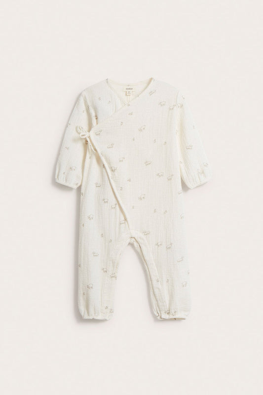 Baby white lamb printed wrap-style jumpsuit