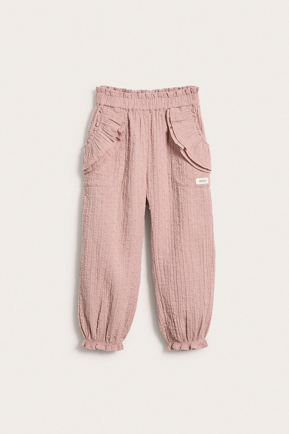 Kids pink crepe dobby dot pants