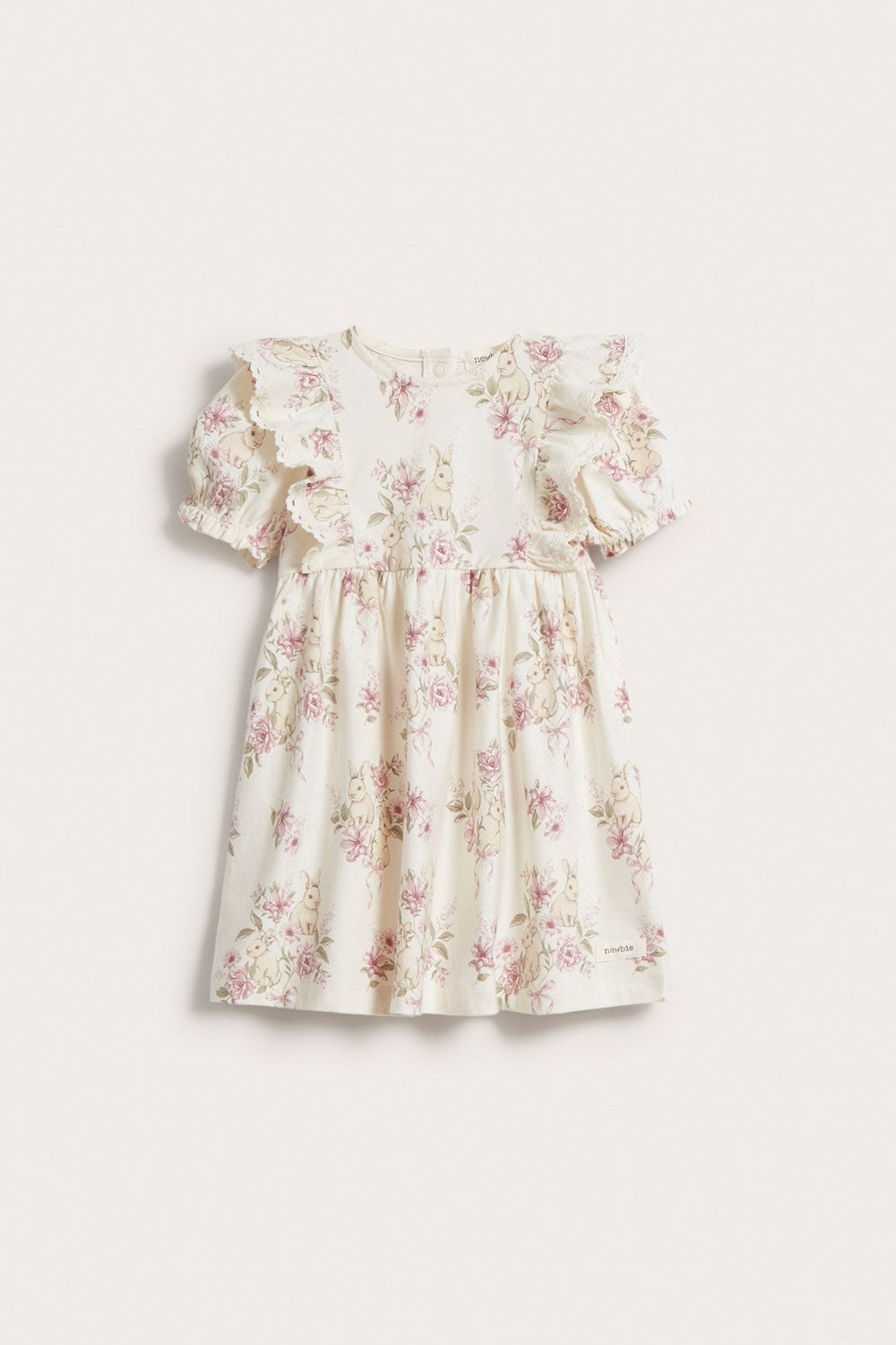 Baby white jersey bunnies and flowers dress