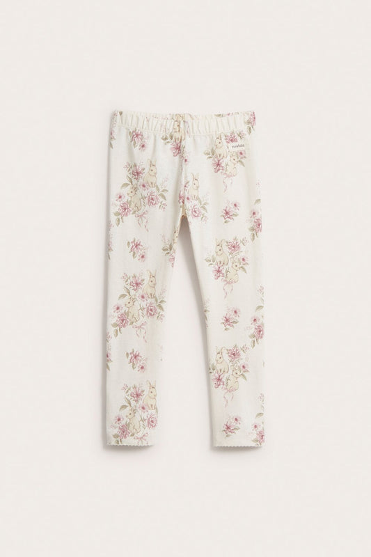 Kids white bunnies and flowers leggings