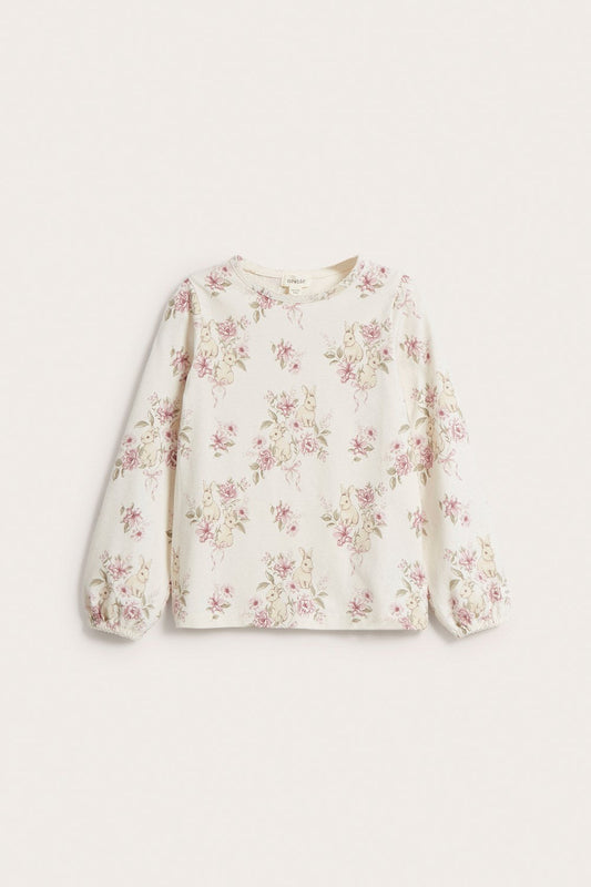 Kids white bunnies and flowers top