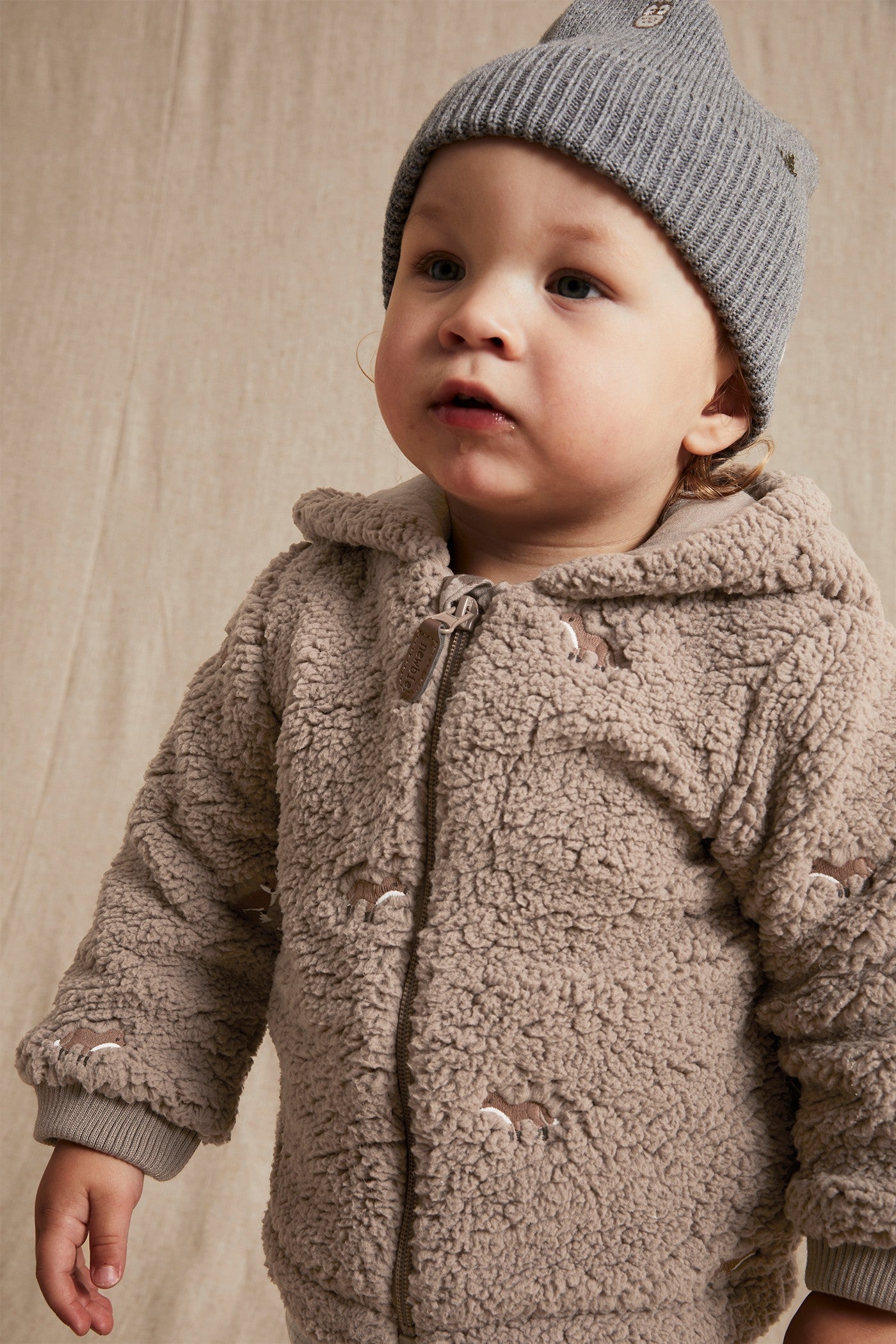 Baby brown fox embroidery pile jacket