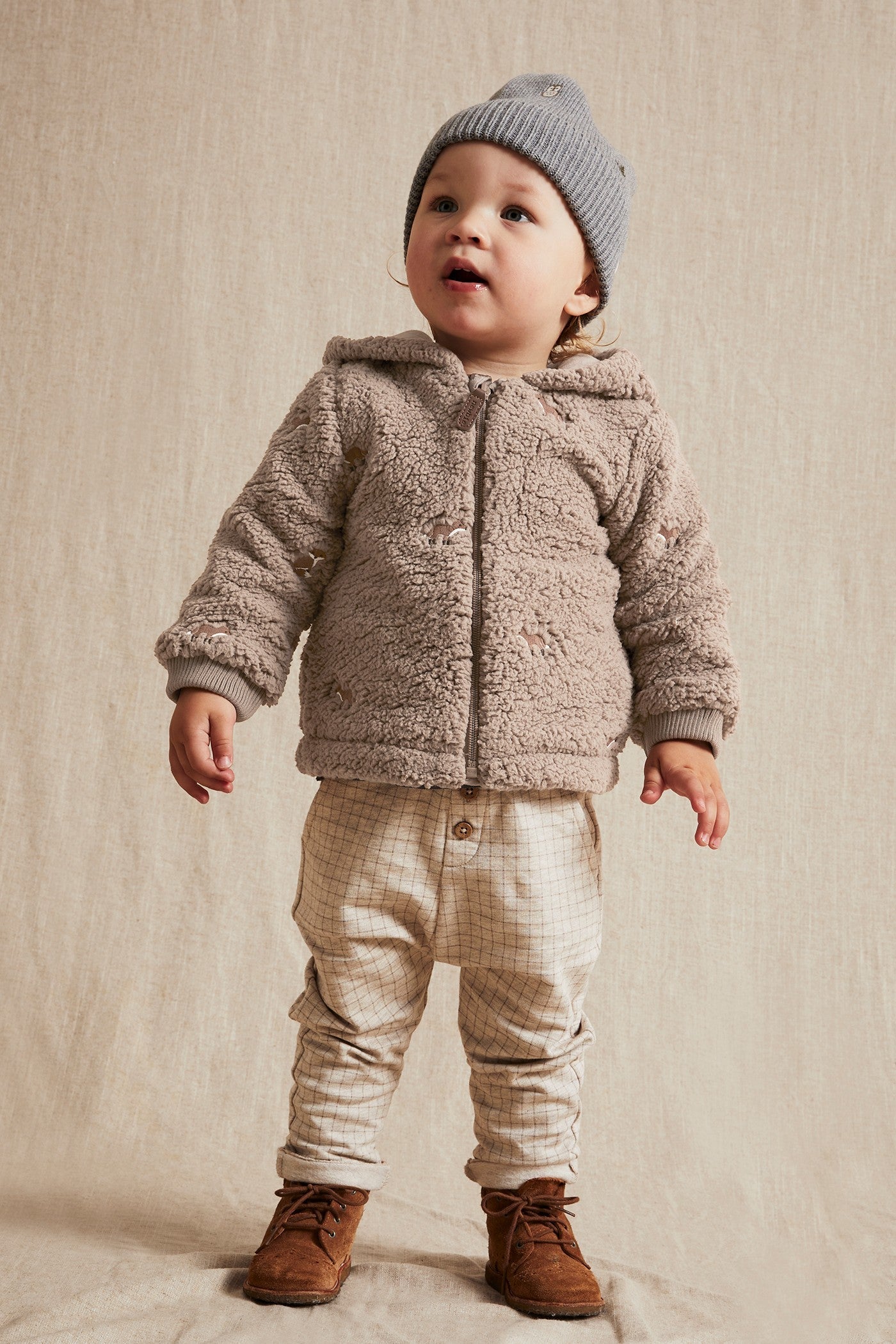 Baby brown fox embroidery pile jacket