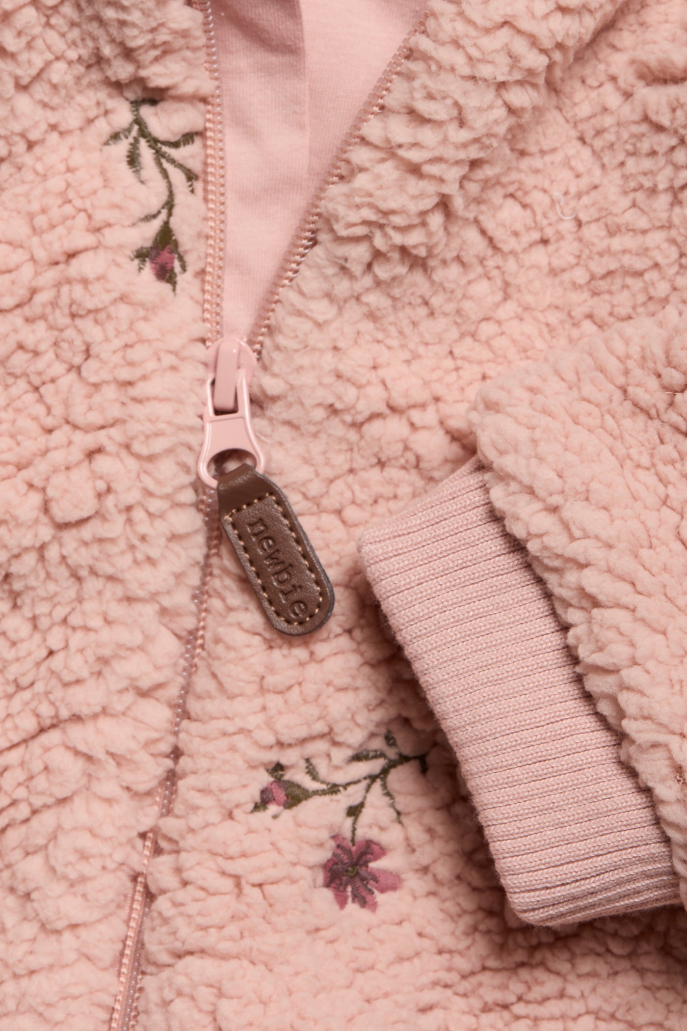 Baby pink floral embroidery pile jacket