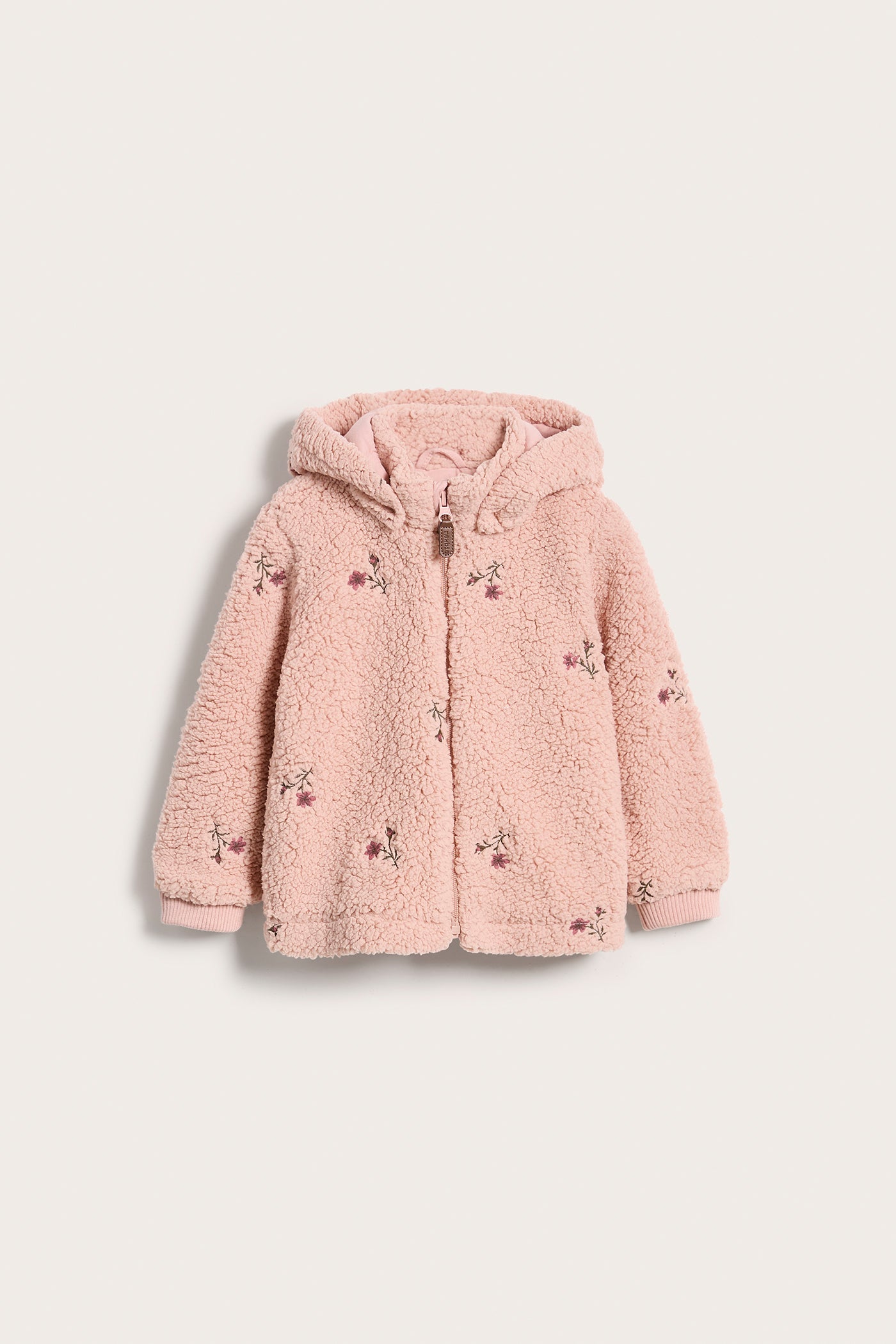 Baby pink floral embroidery pile jacket